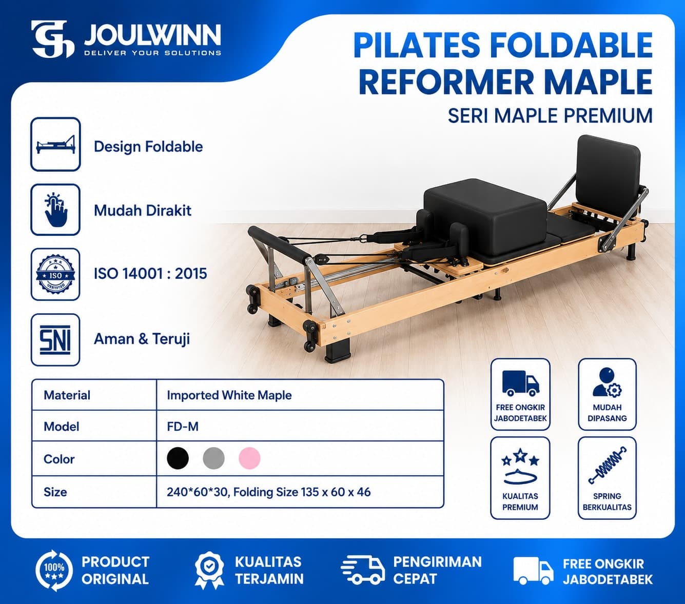 Pilates Foldable Reformer Maple — gambar 1 dari 1